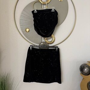 Cider Black Velvet Mini Skirt and Top with Silver Accents